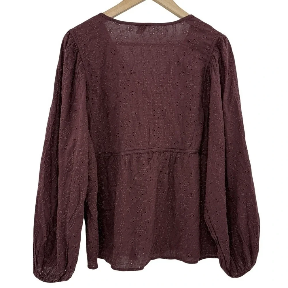 Old Navy Women's Maroon Eyelet Puff Sleeve Blouse XL‎ Boho Peasant Festival